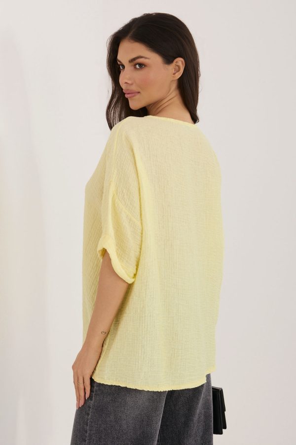 Yellow Short Sleeve Shirt in Shirts For Women with Nylon and Viscose