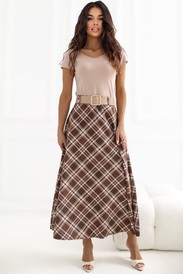 Brown Long Skirt in Skirts with Spandex and Polyester