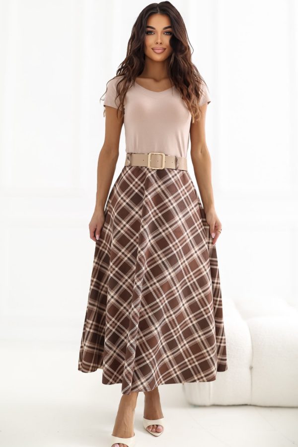 Brown Long Skirt in Skirts with Spandex and Polyester