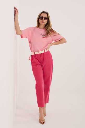 Pink Corduroy Trousers in Pants, Trousers, Shorts with Cotton and Spandex