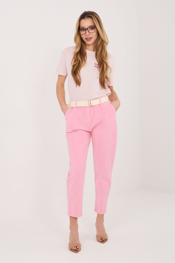 Pink Corduroy Trousers in Pants, Trousers, Shorts with Cotton and Spandex
