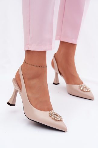 Beige Heel Sandals in Sandals & Flip-Flops For Women with Fabric, Footbed and Heel Height