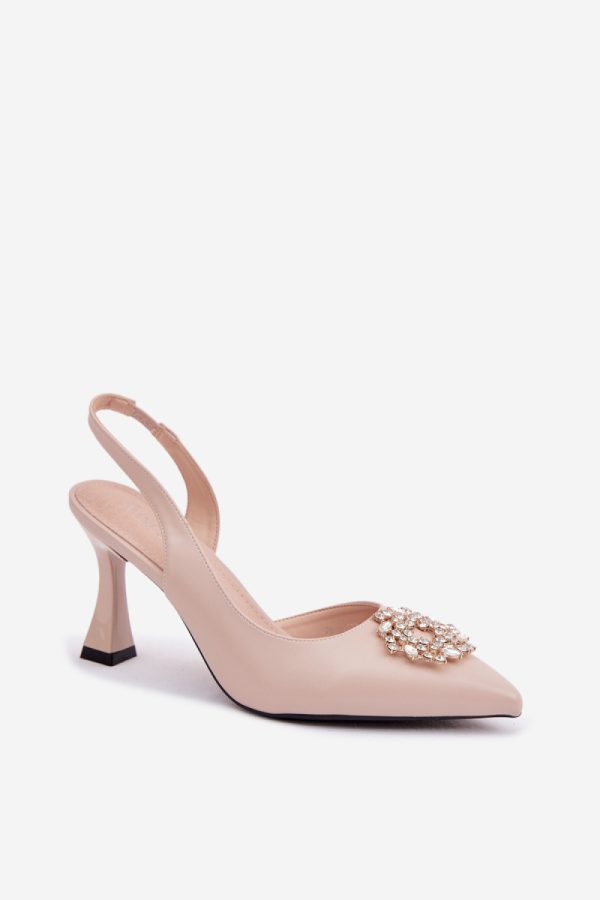 Beige Heel Sandals in Sandals & Flip-Flops For Women with Fabric, Footbed and Heel Height