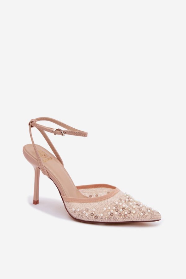 Beige Heel Sandals in Sandals & Flip-Flops For Women with Fabric, Footbed and Heel Height