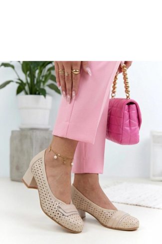 Beige Block Heel Pumps.Fabric, Footbed and Heel Height