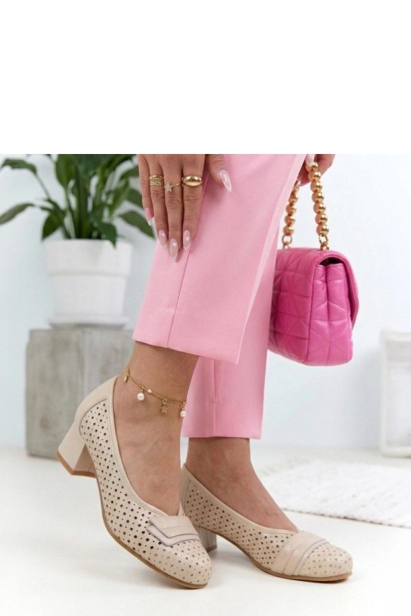 Beige Block Heel Pumps.Fabric, Footbed and Heel Height