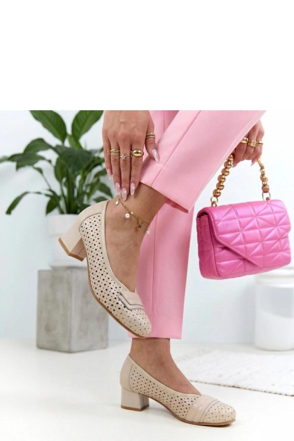 Beige Block Heel Pumps.Fabric, Footbed and Heel Height