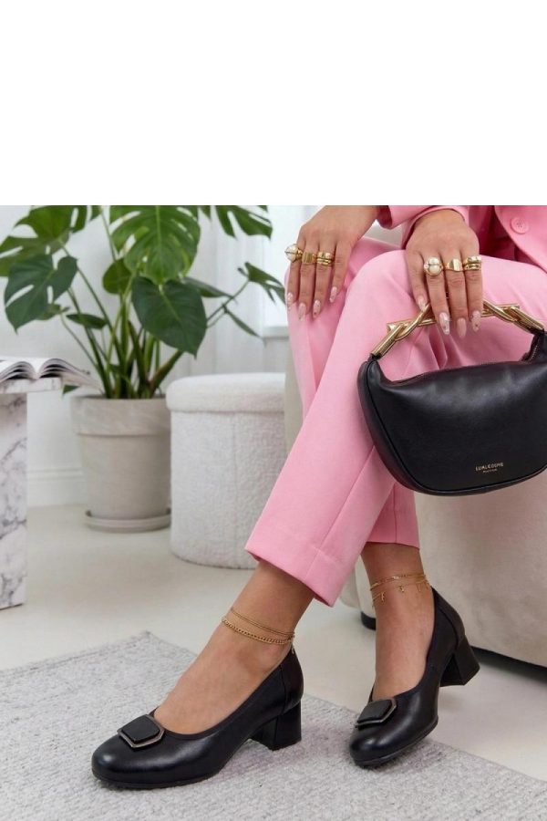 Black Block Heel Pumps...Fabric, Footbed and Heel Height