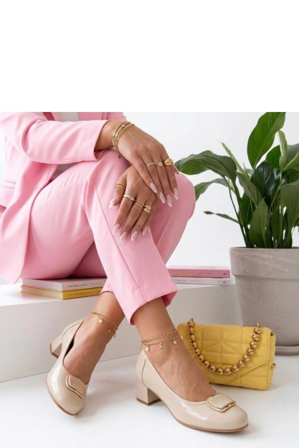 Beige Block Heel Pumps..Fabric, Footbed and Heel Height
