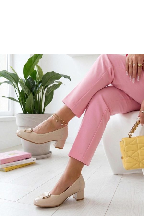 Beige Block Heel Pumps..Fabric, Footbed and Heel Height