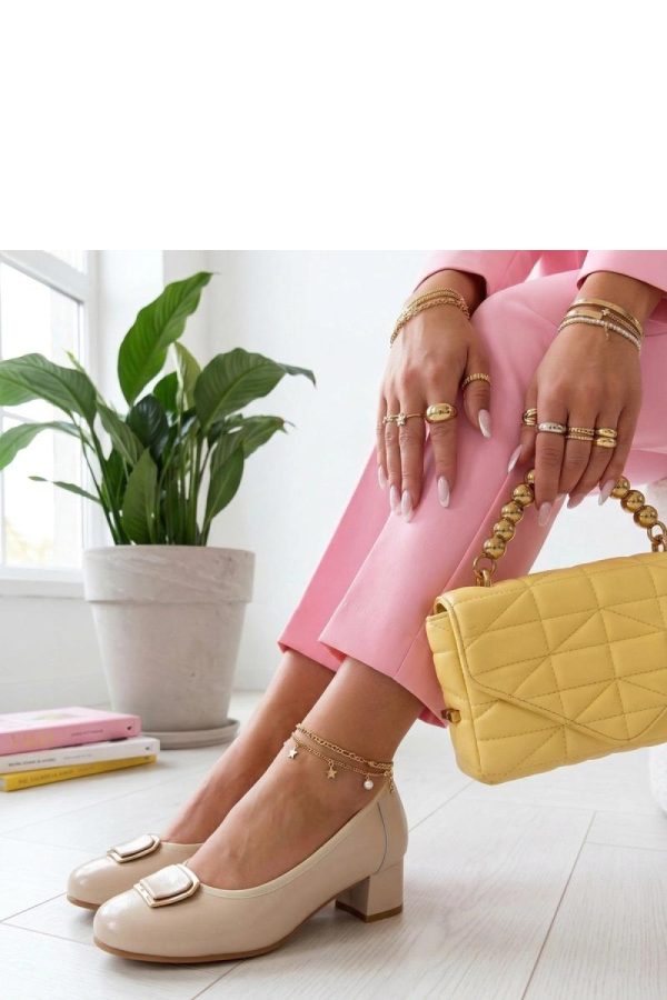 Beige Block Heel Pumps..Fabric, Footbed and Heel Height