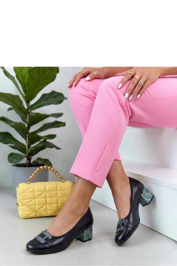Black Block Heel Pumps..Fabric, Footbed and Heel Height