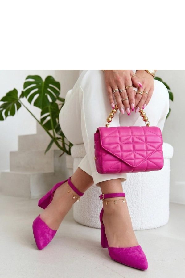 Violet Block Heel Pumps..Fabric, Footbed and Heel Height