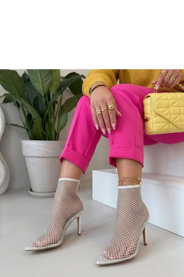White Heel Boots in Women`s Ankle Boots & Booties with Fabric, Footbed and Heel Height
