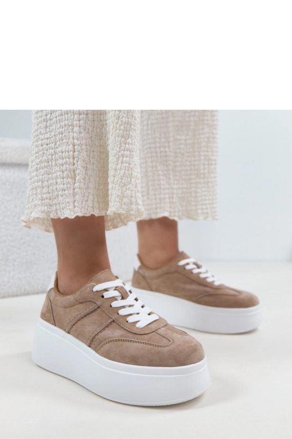 Beige Platform Sneakers in Women`s Athletic Shoes, Trainers, Sneakers with Fabric, Footbed and Platform Height