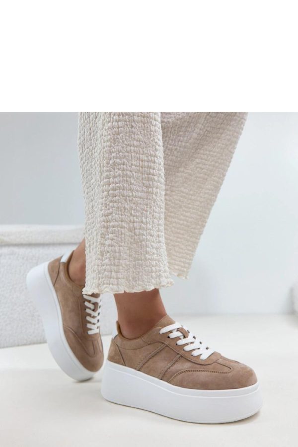Beige Platform Sneakers in Women`s Athletic Shoes, Trainers, Sneakers with Fabric, Footbed and Platform Height