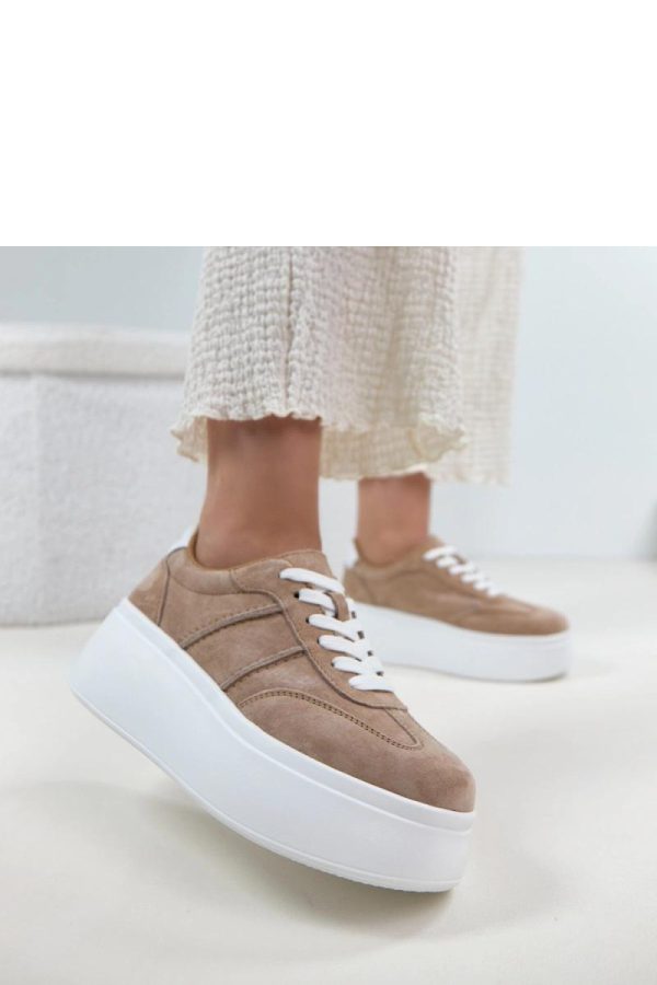 Beige Platform Sneakers in Women`s Athletic Shoes, Trainers, Sneakers with Fabric, Footbed and Platform Height