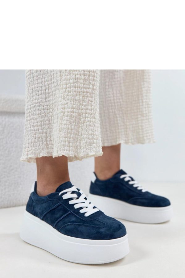 Navy Blue Platform Sneakers in Women`s Athletic Shoes, Trainers, Sneakers with Fabric, Footbed and Platform Height