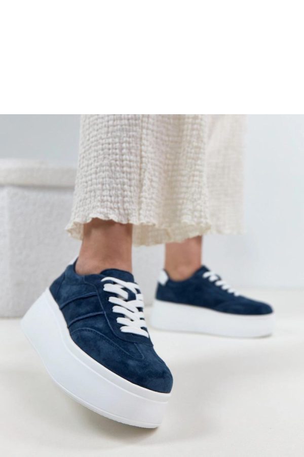 Navy Blue Platform Sneakers in Women`s Athletic Shoes, Trainers, Sneakers with Fabric, Footbed and Platform Height