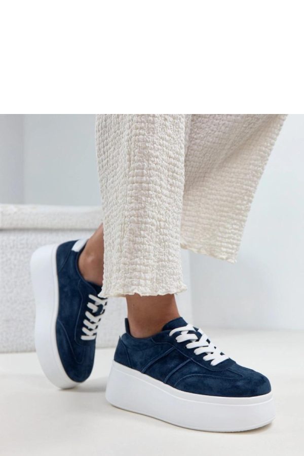 Navy Blue Platform Sneakers in Women`s Athletic Shoes, Trainers, Sneakers with Fabric, Footbed and Platform Height