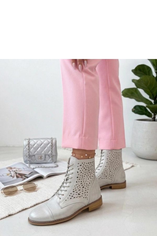Grey Openwork Ankle Boots...Fabric, Footbed, Upper Height and Heel Height