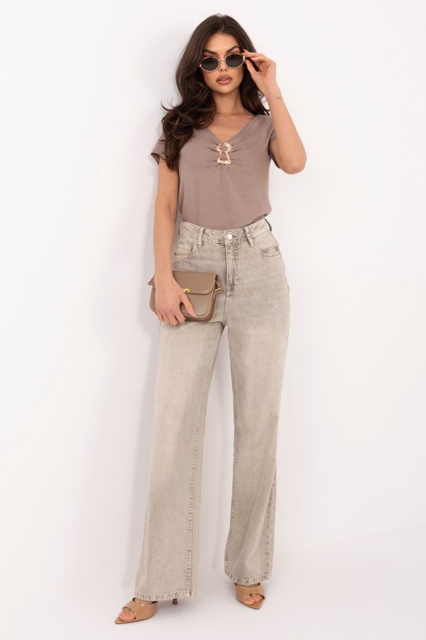 Beige Blouse in Women`s Blouses, Tunics with Spandex and Viscose