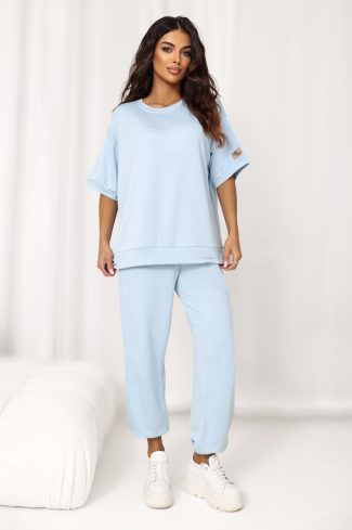 Blue Set in Pants, Trousers, Shorts with Spandex and Viscose