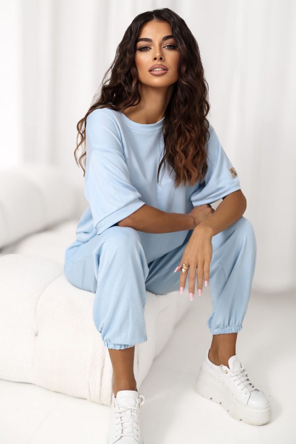 Blue Set in Pants, Trousers, Shorts with Spandex and Viscose