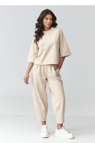 Beige Set in Pants, Trousers, Shorts with Cotton and Spandex