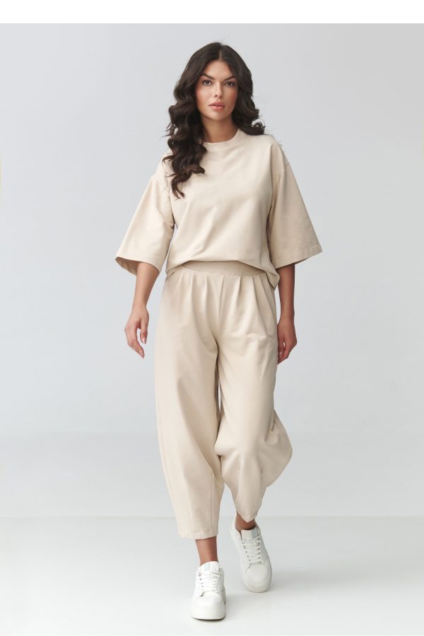 Beige Set in Pants, Trousers, Shorts with Cotton and Spandex