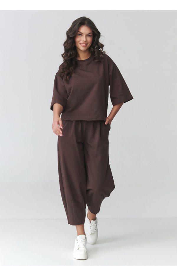 Brown Set in Pants, Trousers, Shorts with Cotton and Spandex