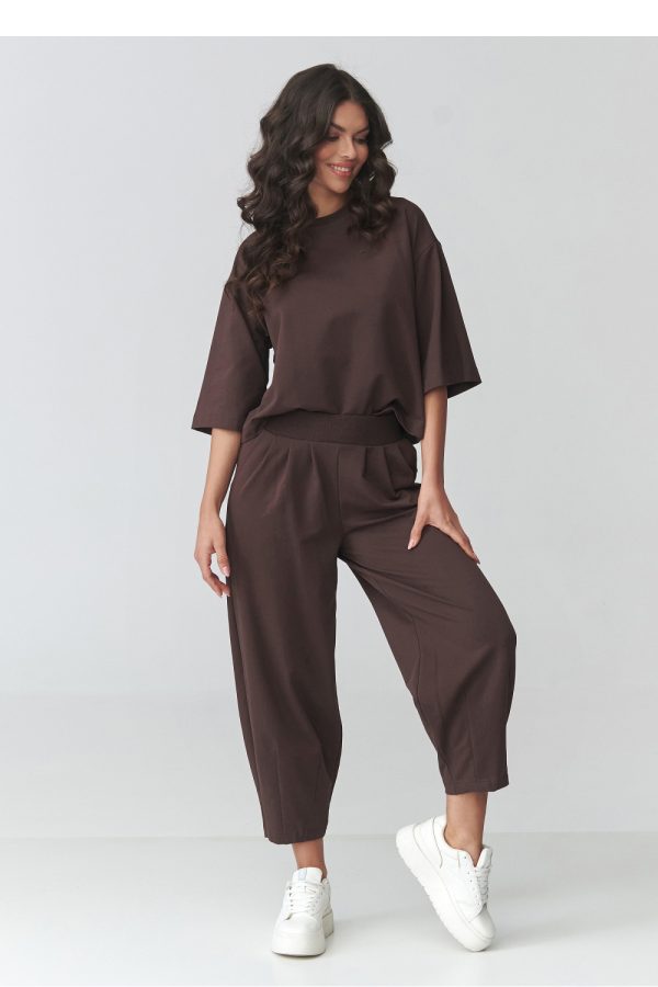 Brown Set in Pants, Trousers, Shorts with Cotton and Spandex