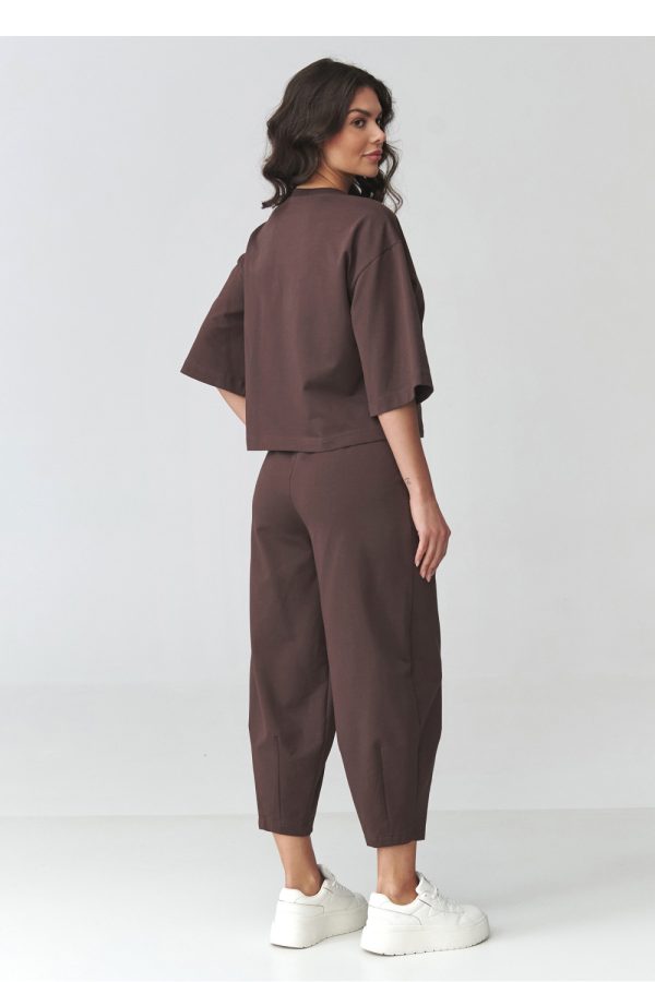 Brown Set in Pants, Trousers, Shorts with Cotton and Spandex