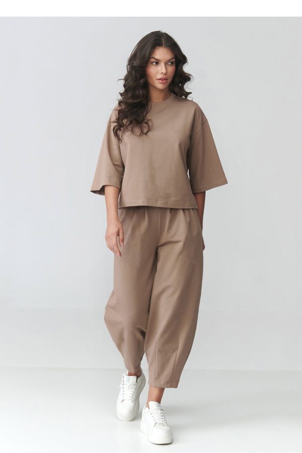 Brown Set in Pants, Trousers, Shorts with Cotton and Spandex