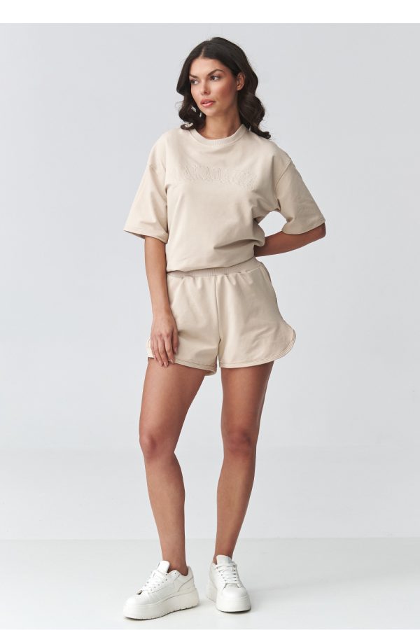 Beige Set in Pants, Trousers, Shorts with Cotton and Spandex