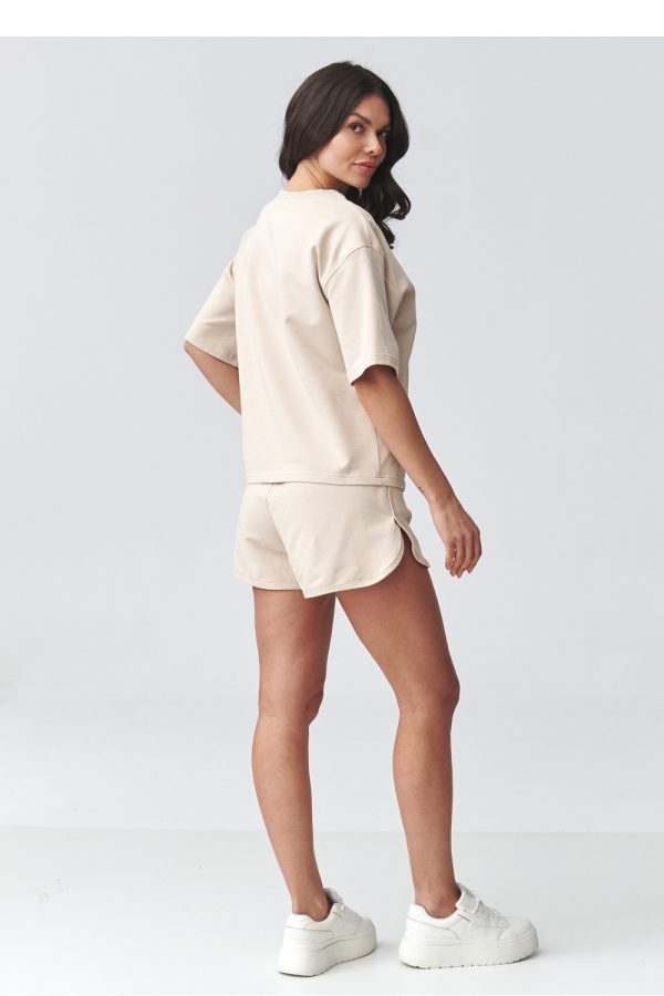 Beige Set in Pants, Trousers, Shorts with Cotton and Spandex