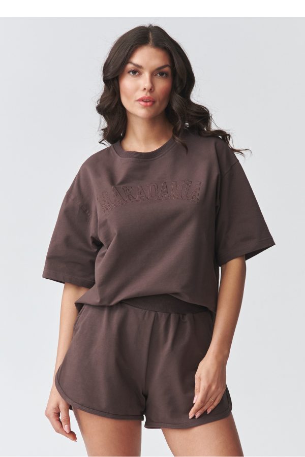 Brown Set in Pants, Trousers, Shorts with Cotton and Spandex