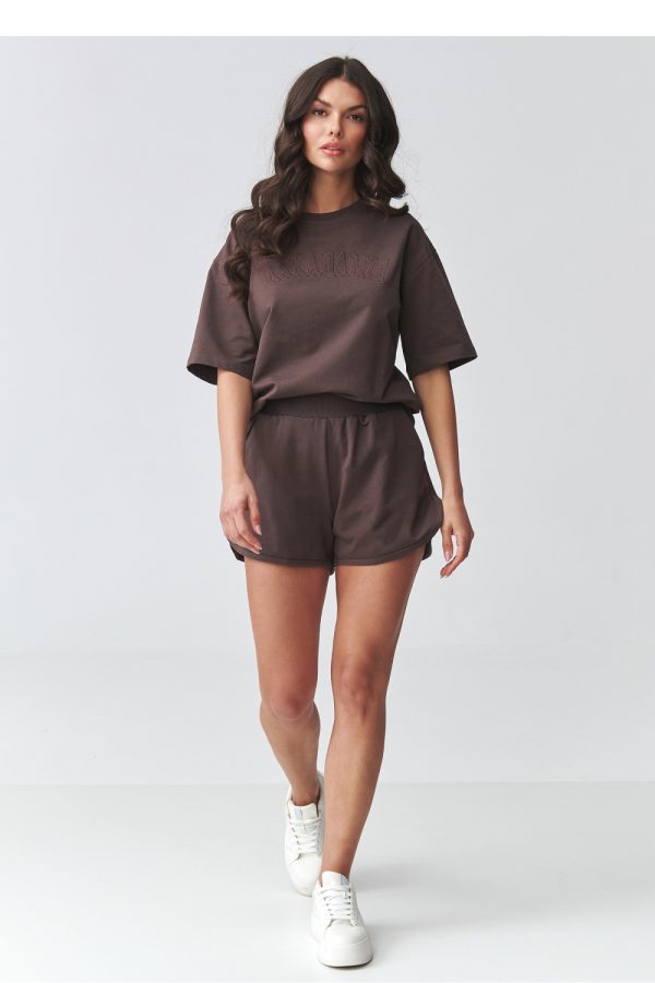 Brown Set in Pants, Trousers, Shorts with Cotton and Spandex