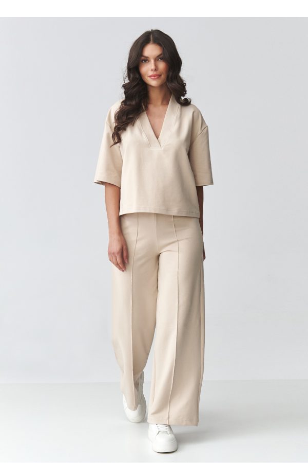Beige Set in Pants, Trousers, Shorts with Cotton and Spandex