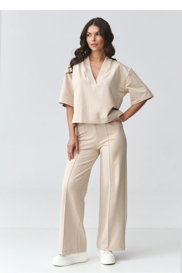 Beige Set in Pants, Trousers, Shorts with Cotton and Spandex