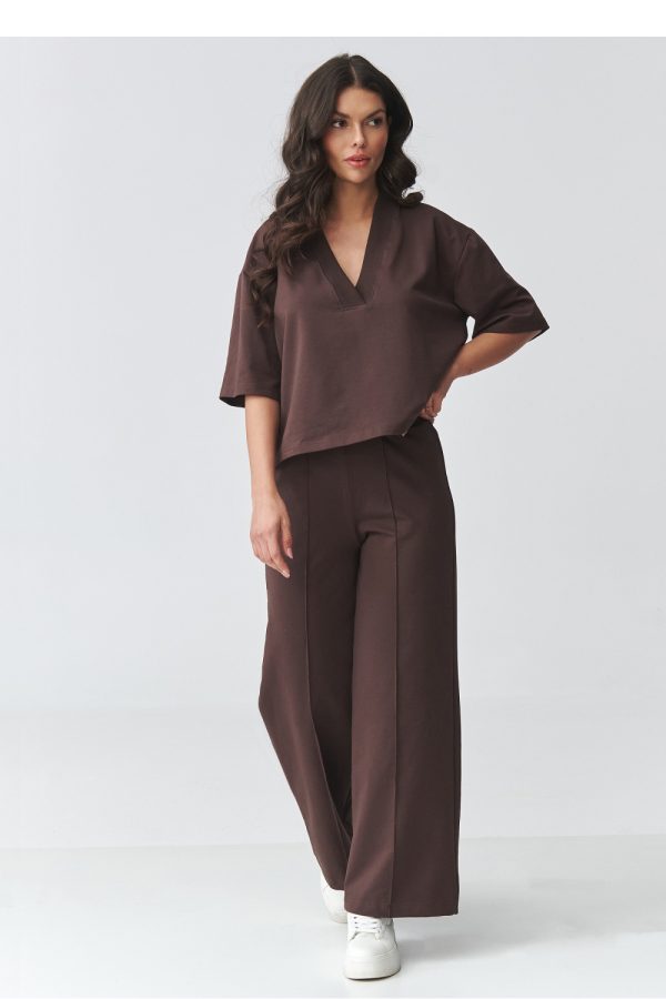 Brown Set in Pants, Trousers, Shorts with Cotton and Spandex