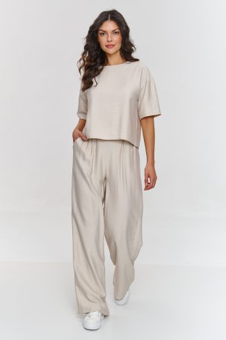 Beige Set in Pants, Trousers, Shorts with Nylon and Rayon