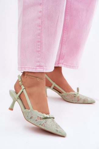 Green Heel Sandals in Sandals & Flip-Flops For Women with Fabric, Footbed and Heel Height