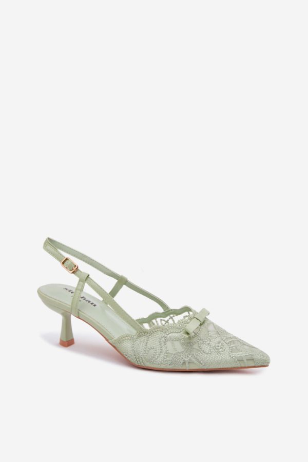 Green Heel Sandals in Sandals & Flip-Flops For Women with Fabric, Footbed and Heel Height