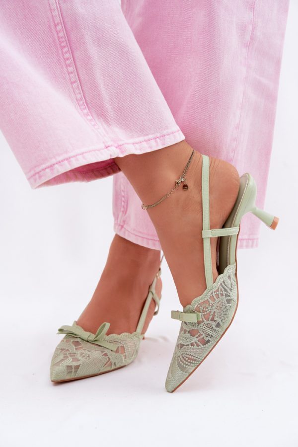 Green Heel Sandals in Sandals & Flip-Flops For Women with Fabric, Footbed and Heel Height