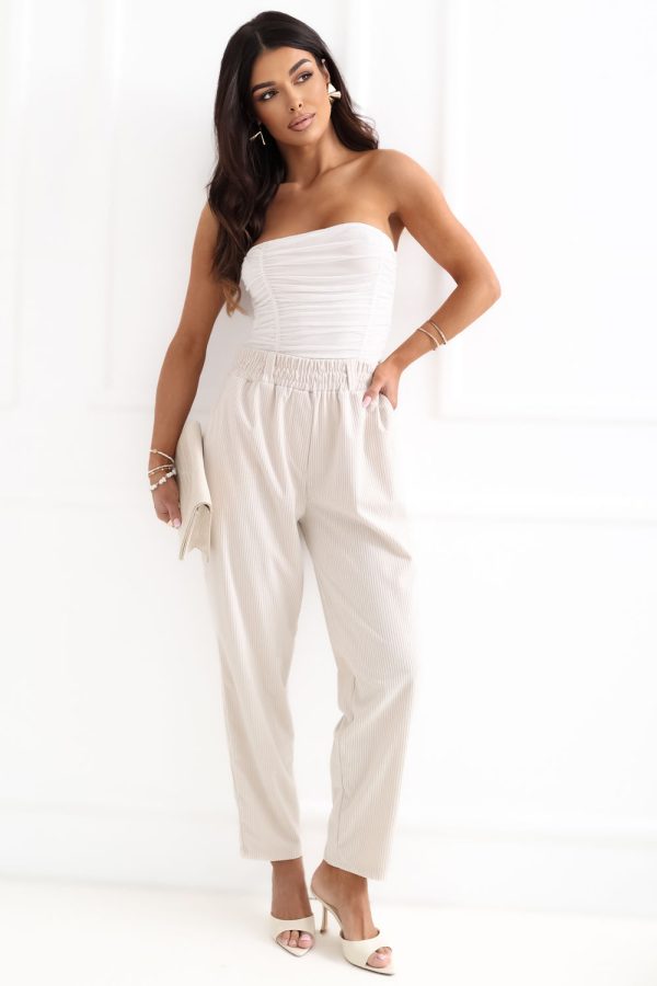 Beige Corduroy Trousers in Pants, Trousers, Shorts with Polyester