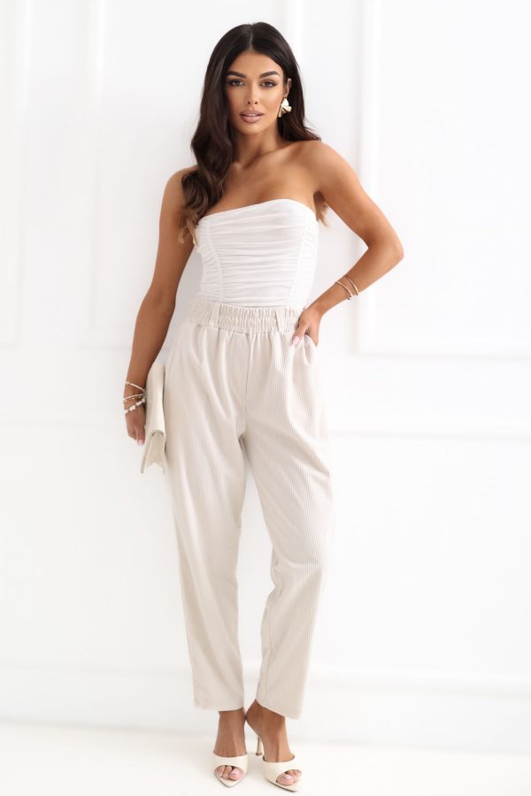 Beige Corduroy Trousers in Pants, Trousers, Shorts with Polyester
