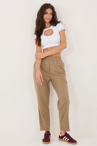 Beige Corduroy Trousers in Pants, Trousers, Shorts with Polyester
