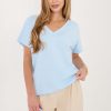 Blue Blouse in Women`s Blouses, Tunics with Cotton and Spandex