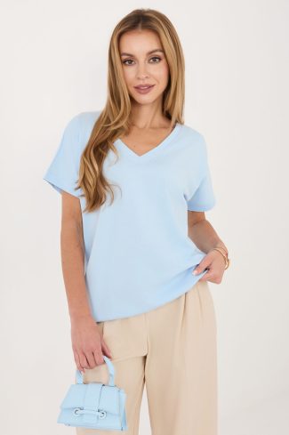 Blue Blouse in Women`s Blouses, Tunics with Cotton and Spandex